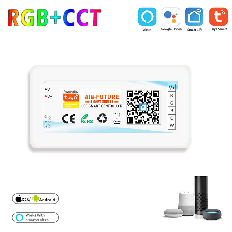 DC5-24V 6A Smart Life APP Wifi Smart RGB+CCT LED Controller, Work With Alexa & Google Assistant